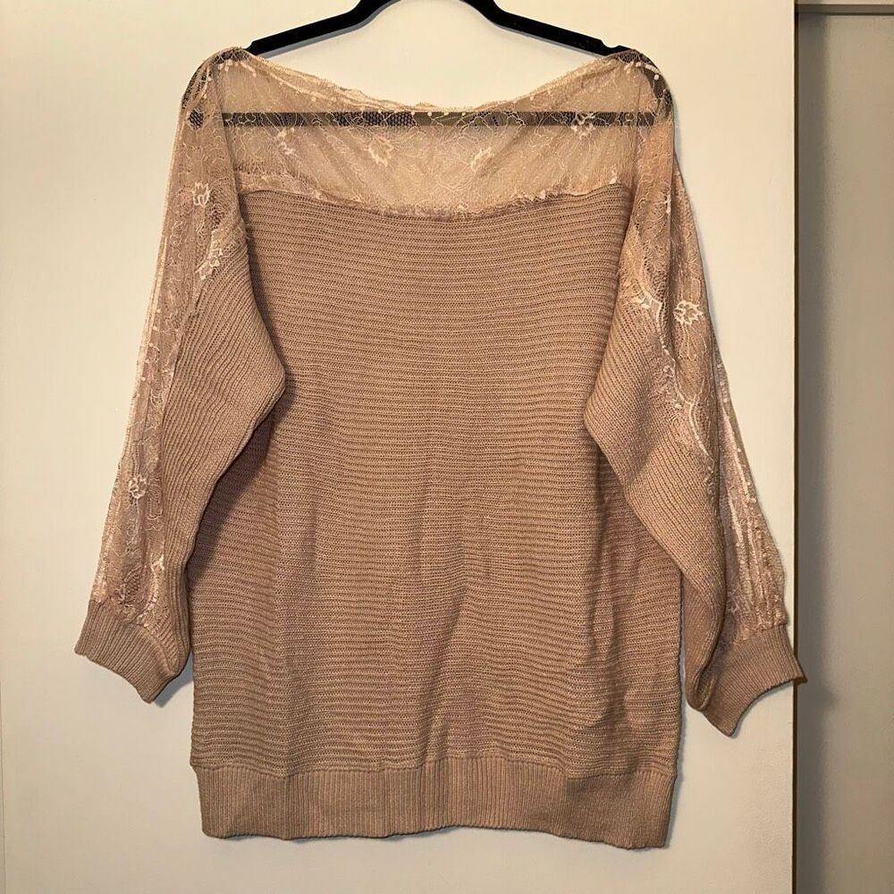 SHEIN Women’s Medium Long Sleeve Lace Panel Sweater Dusty Mauve Pink EUC
